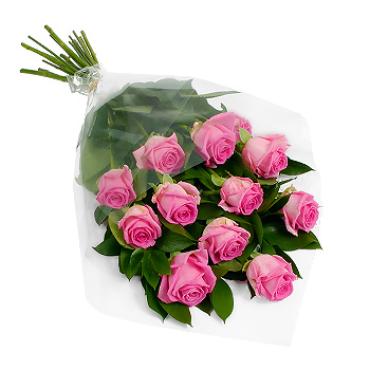 12 PINK LONG STEMMED ROSES  WRAPPED