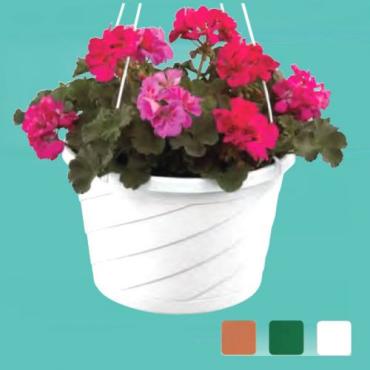 OUTDOOR HANGING FLOWER BASKET WITH GERANIUMS