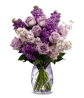 LUSCIOUS LAVENDER ROSES AND STOCK