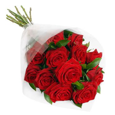 12 RED LONG STEMMED ROSES WRAPPED