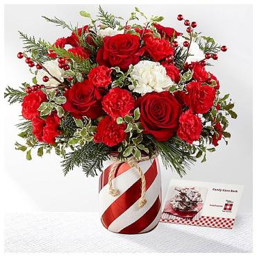 CANDY CANE STRIPED VASE FLOWER BOUQUET