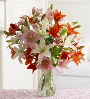Pink, White & Red Lily Bouquet
