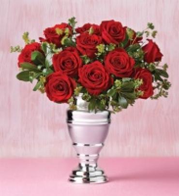 Gorgeous Red & Silver 1 Dozen Rose Bouquet