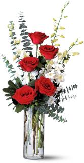 Red Roses With White Orchids