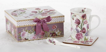 TULIP COFFEE/TEA PORCELAIN MUG & SPOON GIFT BOXED