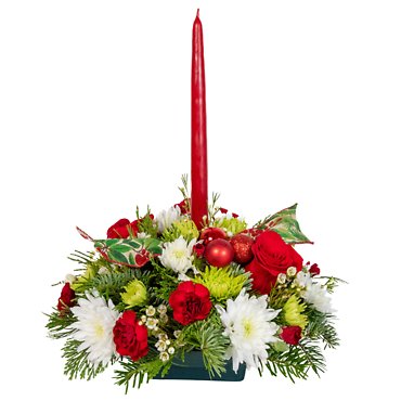 MERRY & BRIGHT 1 CANDLE CENTERPIECE