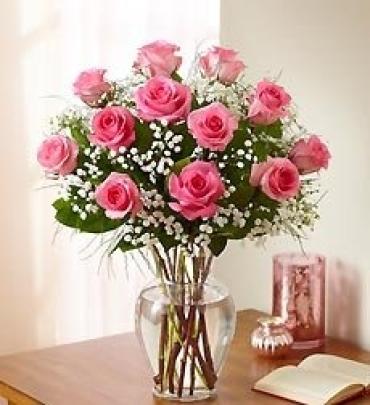 1 DOZEN LONG STEM PINK ROSE BOUQUET