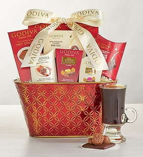 GODIVA DECADENCE DELUXE CHOCOLATE GIFT BASKET IN RED TIN