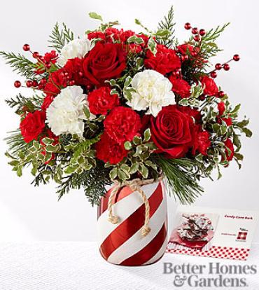 CANDY CANE STRIPED VASE FLOWER BOUQUET