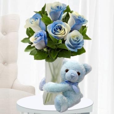 Blue Roses & Blue Bear for Baby Boy