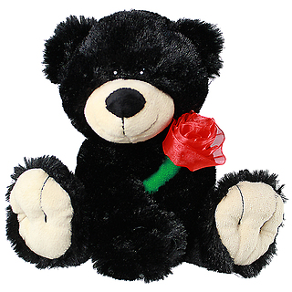 CUTIE BLACK BEAR HOLDING A RED ROSE 8\"