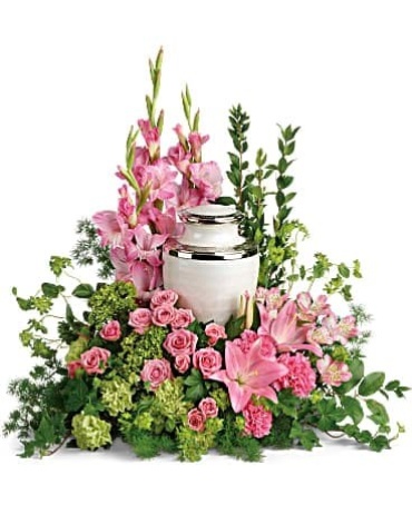 TENDER LOVE PINK WHITE & GREEN URN ARRANGEMENT