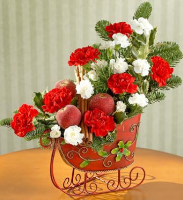 TRADITIONAL TIDING RED SLEIGH BOUQUET