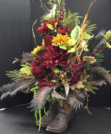 SOLD!!! COWBOY DOUBLE BOOT SILK ARRANGEMENT