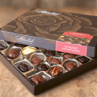 FANCY SATIN/SILK FLOWER HEART BOX Assorted Chocolates 24oz