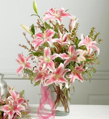 Vase Arrangement With Lilies For Sympathy