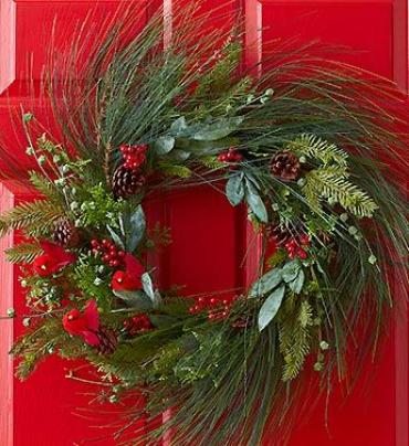 Winter Pine and Cardinal Wreath