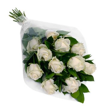 12 WHITE LONG STEM ROSES WRAPPED