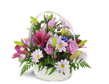 DREAMY BASKET OF ROSES AND LILIES FOR MOM