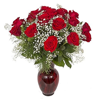 TWO DOZEN RED ROSES ARRANGED MEDIUM STYLE JUST RIGHT!