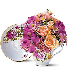 Pink Roses Teacup Bouquet