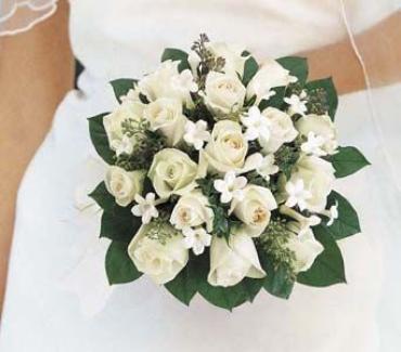 White Rose Bridal Bouquet With Stephanotis