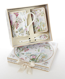 PASTEL ROSE PORCELAIN MUG-COASTER-SPOON SET GIFT BOXED