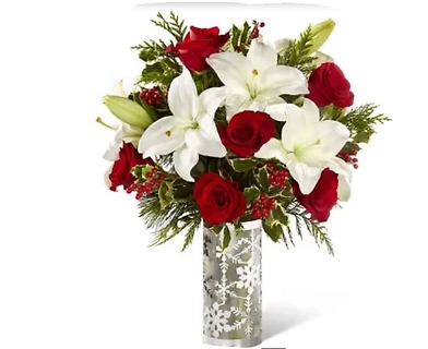 HOLIDAY RED ROSES & LILIES ELEGANCE