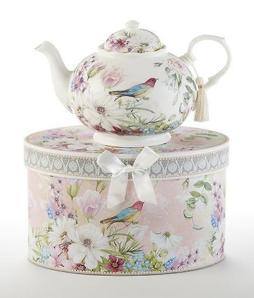 BIRD OF PARADISE 34 oz PORCELAIN TEAPOT GIFT BOXED