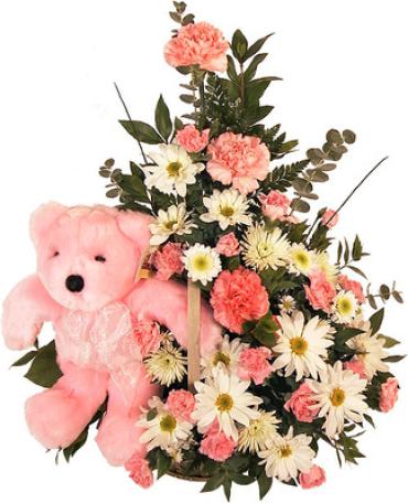 Baby Pink Basket With Pink Bear