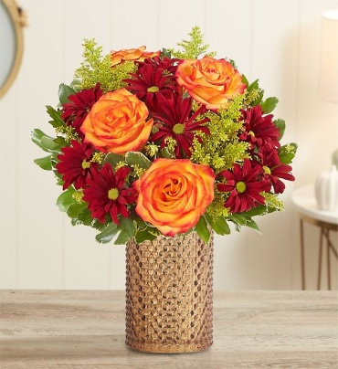 FALL AMBER WAVES IN CHAMPAGNE HOBNAIL VASE