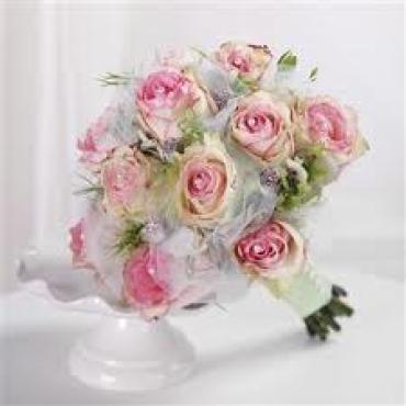 WEDDING BOUQUET WITH BI-COLOR PINK ROSES