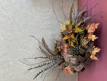 SOLD!!! AUTUMN COPPER COLORED PUMPKIN & PHEASANT FEATHERS