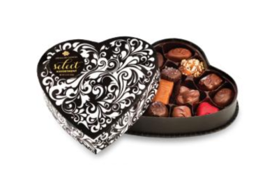 BLACK SWIRL HEART BOX ASSORTED CHOCOLATES 5.5oz
