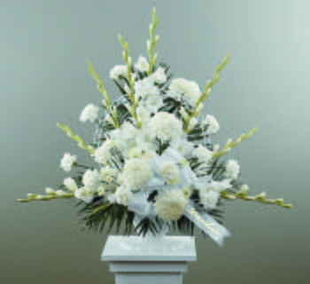 Traditional Funeral Spray with Gladiolus and Football Pompoms