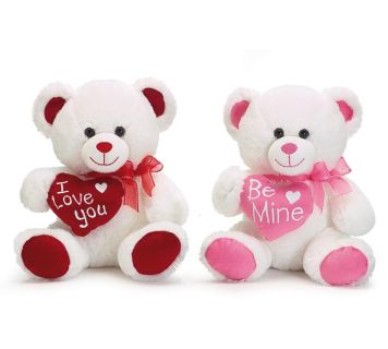 I LOVE YOU & BE MINE 10\" SITTING WHITE BEAR WITH HEART