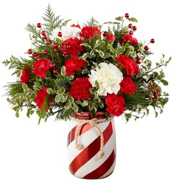 CANDY CANE STRIPED VASE FLOWER BOUQUET