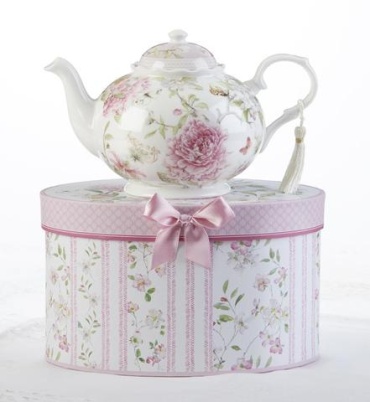 PINK PEONY 6 CUP PORCELAIN TEAPOT & KEEPSAKE BOX