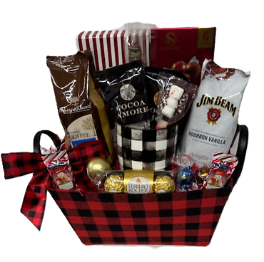 BUFFALO PLAID CHOCOLATE COFFEE & SNACK GIFT BASKET
