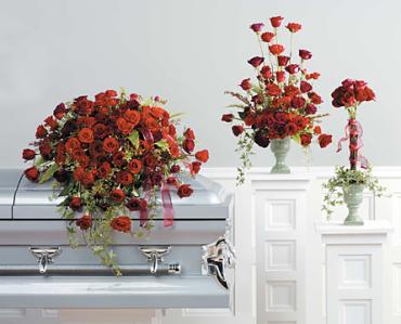 Red and Burgundy Rose Casket Spray