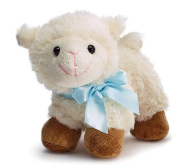 LAMBER WHITE PLUSH LAMB MUSICAL BLUE BOW