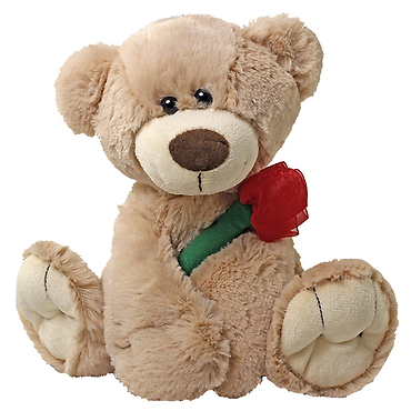 CUTIE BEIGE BEAR HOLDING A RED ROSE 8\"