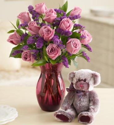 Passion For Purple Rose & Bear Bouquet