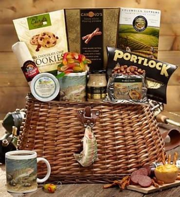 A FISHERMAN\'S CREEL GOURMET GIFT BASKET