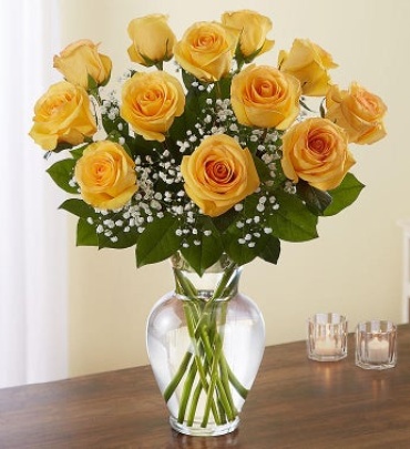 1 DOZEN SUNNY BRIGHT YELLOW ROSES FOR MOM