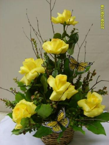 Rustic Basket Of Yellow Roses
