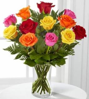 Mixed Dozen Vased Roses