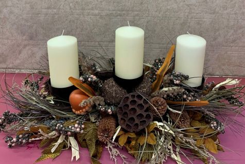 WOODSY FALL SILK CENTERPIECE WITH CANDLES