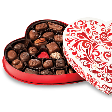 RED SWIRL HEART BOX 12.25oz ASSORTED CHOCOLATES