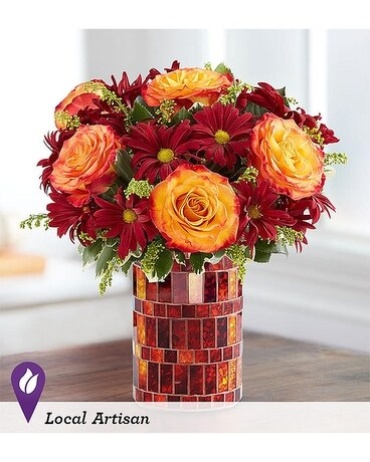 AMBER WAVES FALL ARRANGEMENT IN CHAMPAGNE HOBNAIL VASE